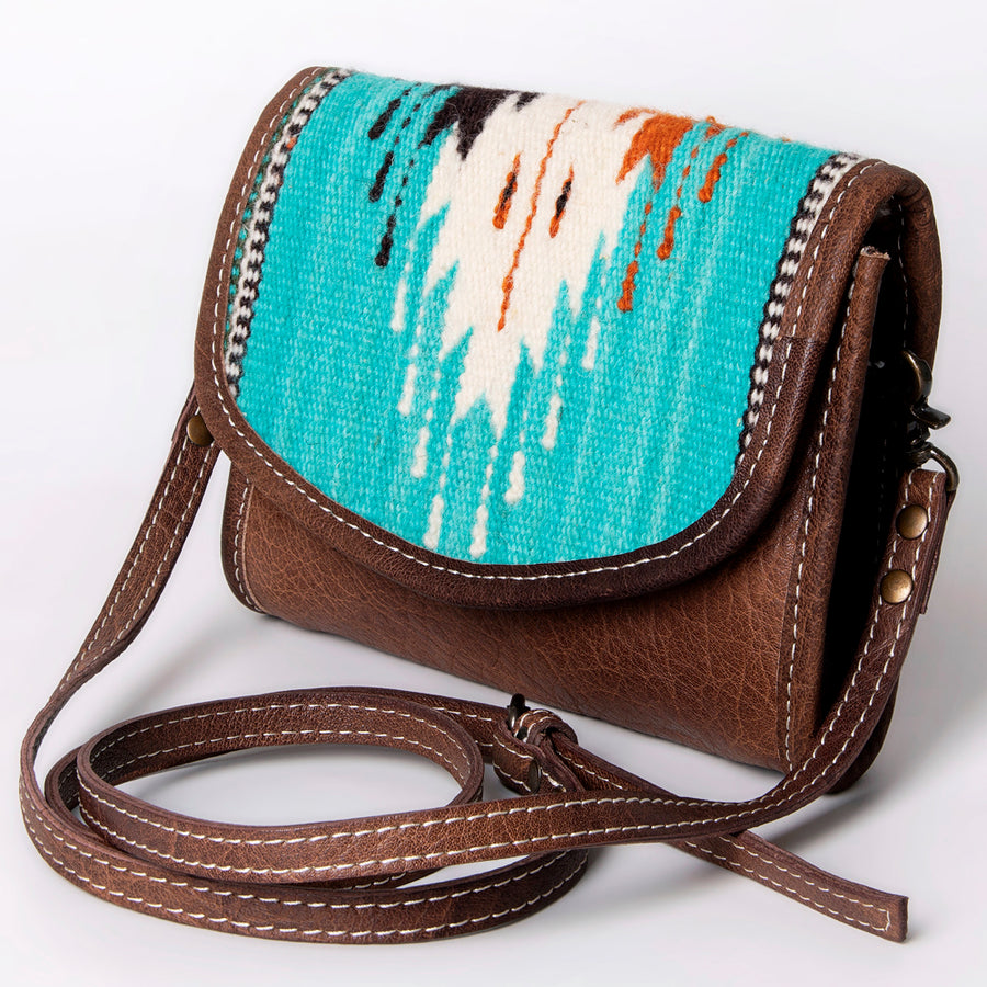 American Darling Handwoven Saddle Blanket Leather Small Crossbody Bag - Western Flap Purse - Uhorse