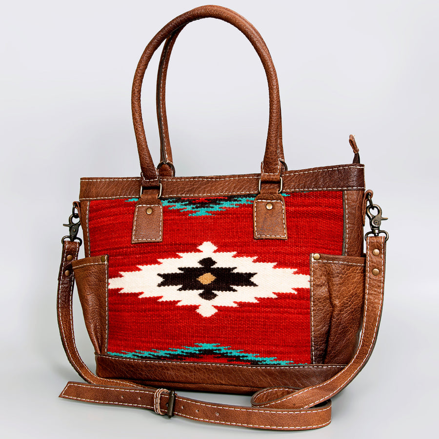 American Darling Handwoven Saddle Blanket Leather Tote Bag - Western Cowgirl Handbag - Uhorse