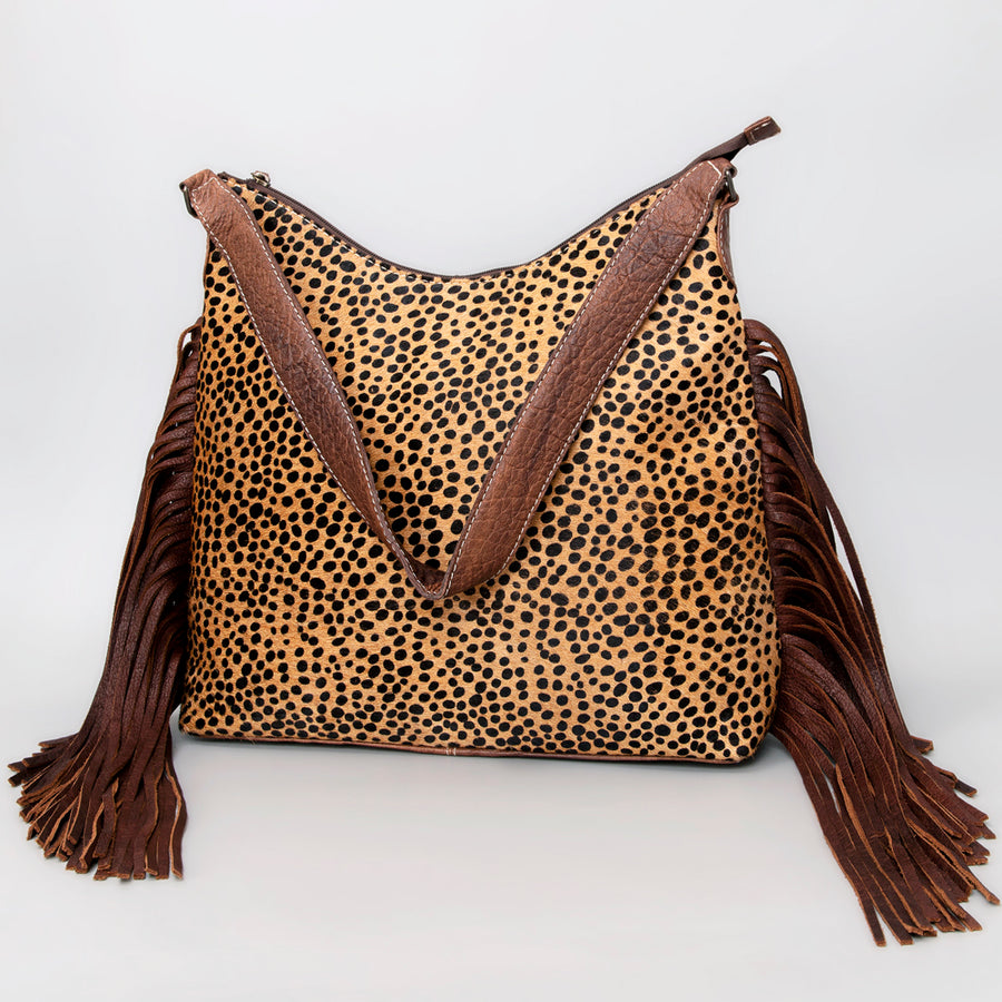 American Darling Hair-On Leather Hobo Bag with Fringes - Western Handcrafted Purse - Uhorse