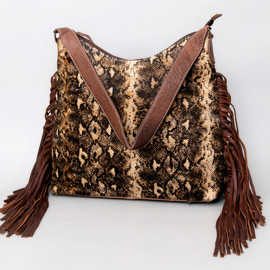 American Darling Hair-On Leather Hobo Bag with Fringes - Western Handcrafted Purse - Uhorse