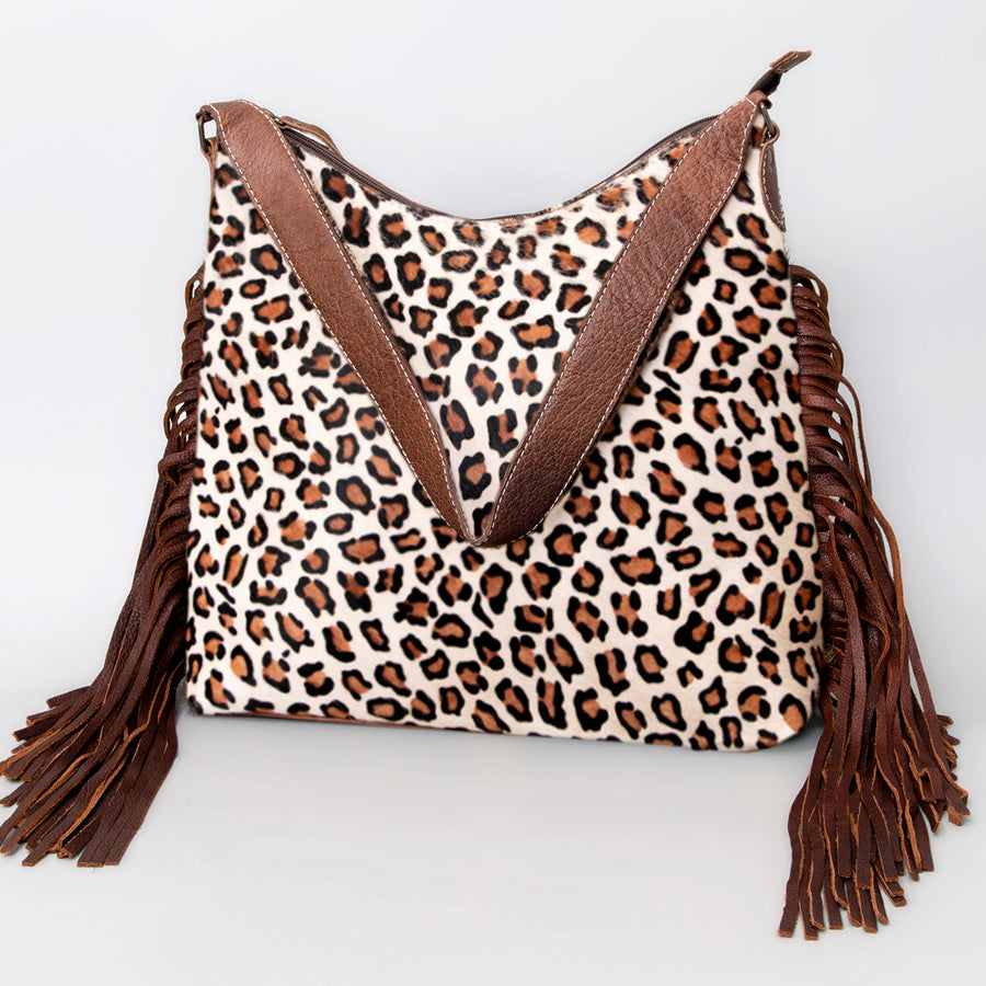 American Darling Hair-On Leather Hobo Bag with Fringes - Western Handcrafted Purse - Hilason