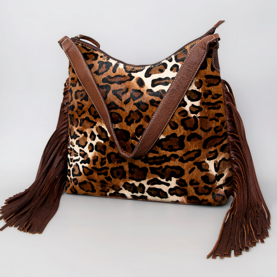 American Darling Hair-On Leather Hobo Bag with Fringes - Western Handcrafted Purse - Hilason