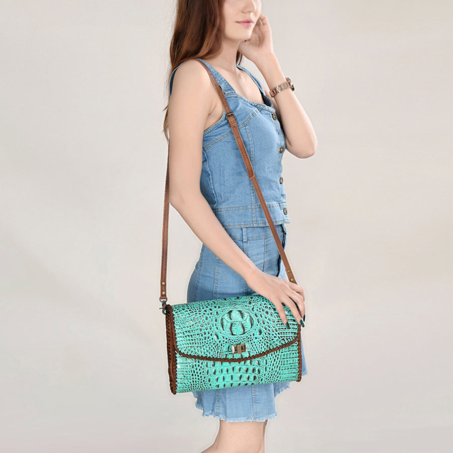 American Darling Women's Coin Purse Crocodile Embossed Genuine Leather Handbag and Ladies bag