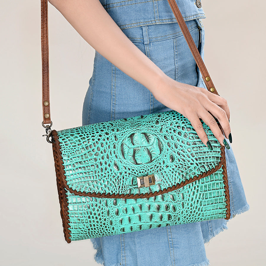 American Darling Women's Coin Purse Crocodile Embossed Genuine Leather Handbag and Ladies bag