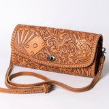 handcrafted floral tooled leather western wallet crossbody bag with adjustable strap by American Darling