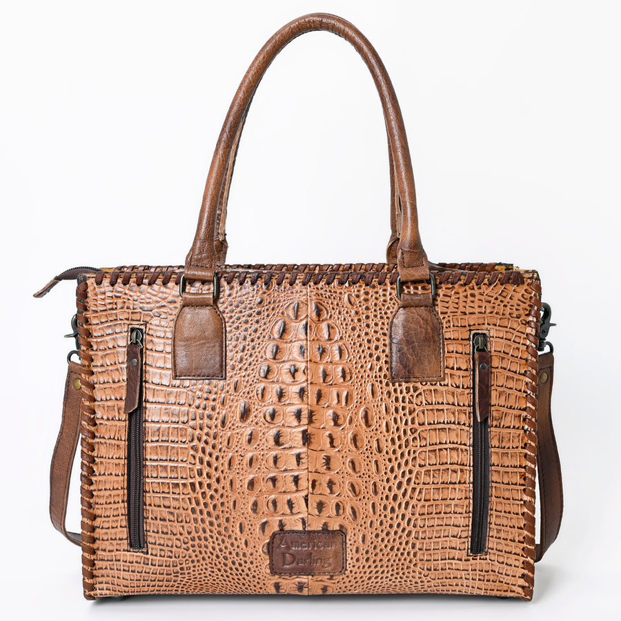 American Darling Briefcase Crocodile Embossed Genuine Leather Western Women Bag Handbag | for Cute Laptop