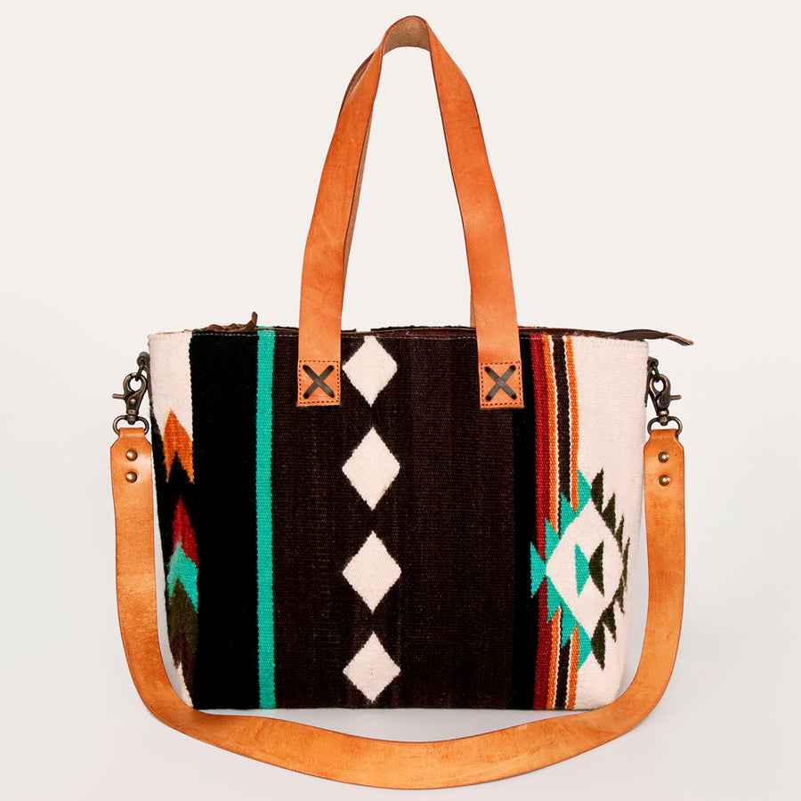 American Darling Tote Bag Hand Woven Saddle Blanket Genuine Leather Western Purse Large Shoulder Bag with YKK Zipper