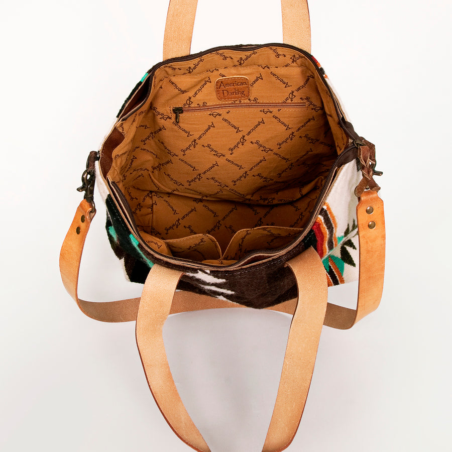 American Darling Tote Bag Hand Woven Saddle Blanket Genuine Leather Western Purse Large Shoulder Bag with YKK Zipper