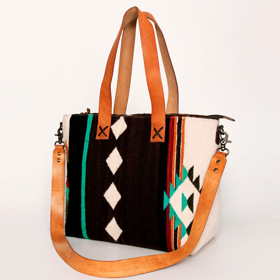 American Darling Hand Woven Saddle Blanket Western Leather Tote Bag - Uhorse