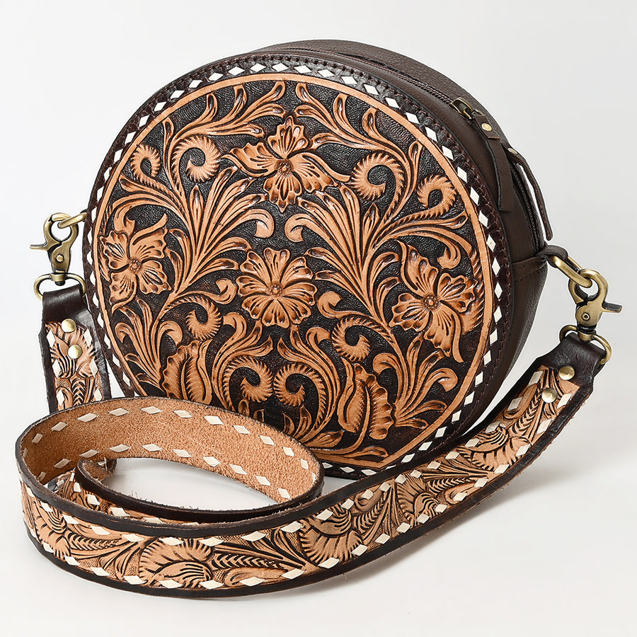 American Darling Buck Stitched Hand Tooled Leather Canteen Bag - Hilason