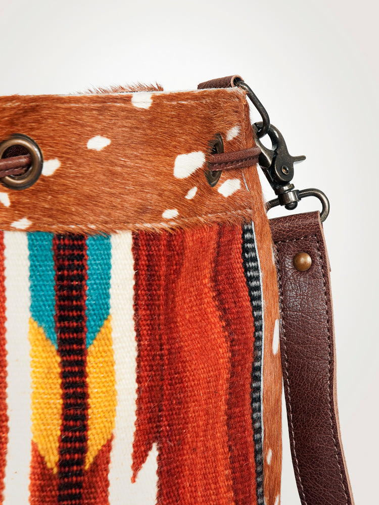 American Darling Bucket Bag Hand Woven Saddle Blanket Hair-On Cowhide Genuine Leather Western Purse with YKK Zipper