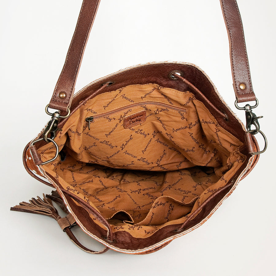 American Darling Bucket Bag Hand Woven Saddle Blanket Hair-On Cowhide Genuine Leather Western Purse with YKK Zipper