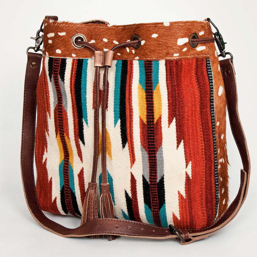 American Darling Hand Woven Saddle Blanket and Hair-On Cowhide Western Bucket Bag - Uhorse