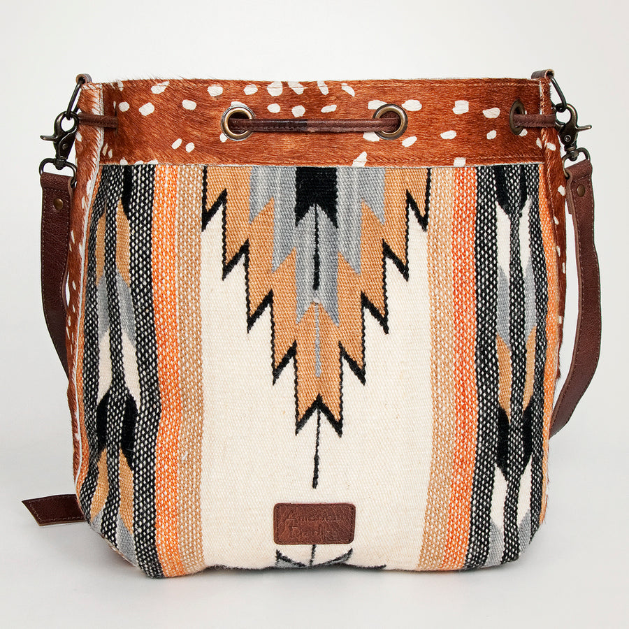 American Darling Bucket Bag Hand Woven Saddle Blanket Hair-On Cowhide Genuine Leather Western Purse with YKK Zipper