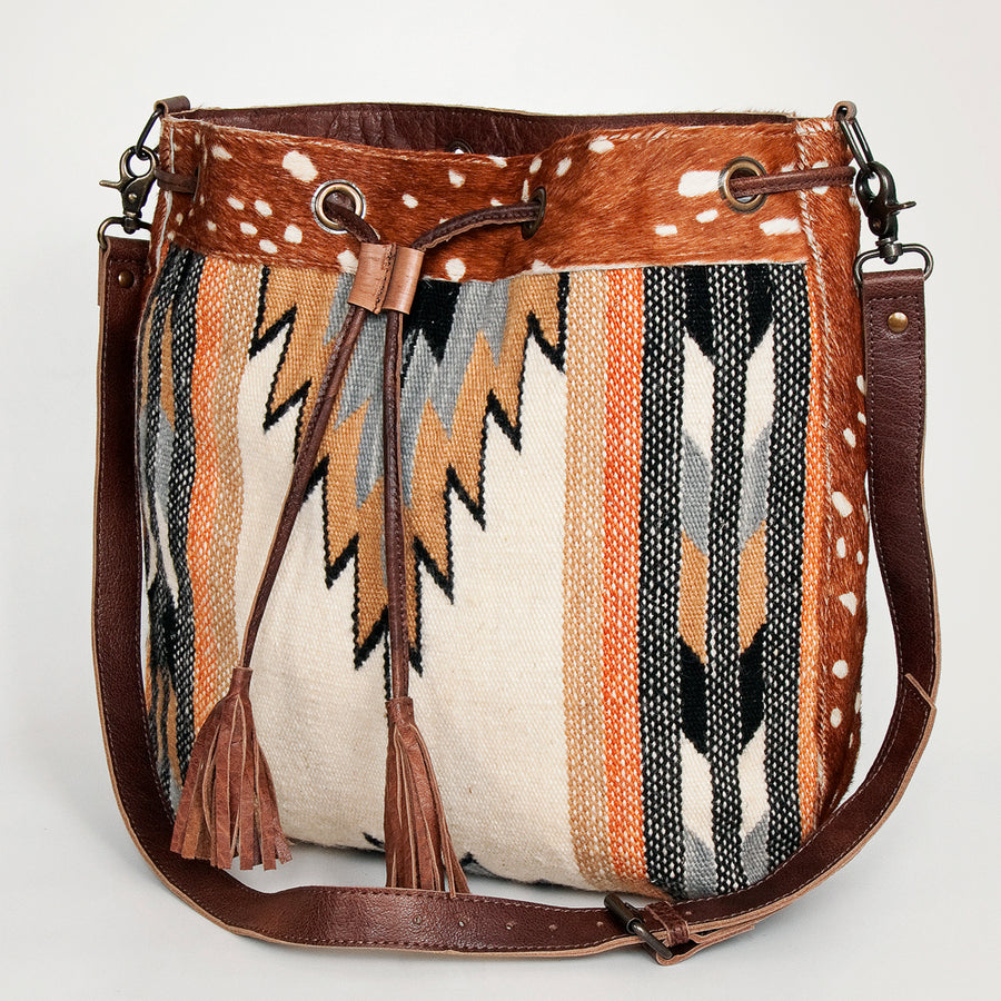 American Darling Hand Woven Saddle Blanket and Hair-On Cowhide Western Bucket Bag - Uhorse