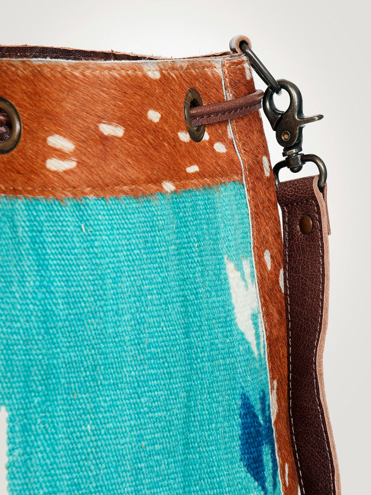 American Darling Bucket Bag Hand Woven Saddle Blanket Hair-On Cowhide Genuine Leather Western Purse with YKK Zipper