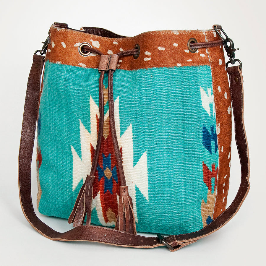 American Darling Hand Woven Saddle Blanket and Hair-On Cowhide Western Bucket Bag - Uhorse