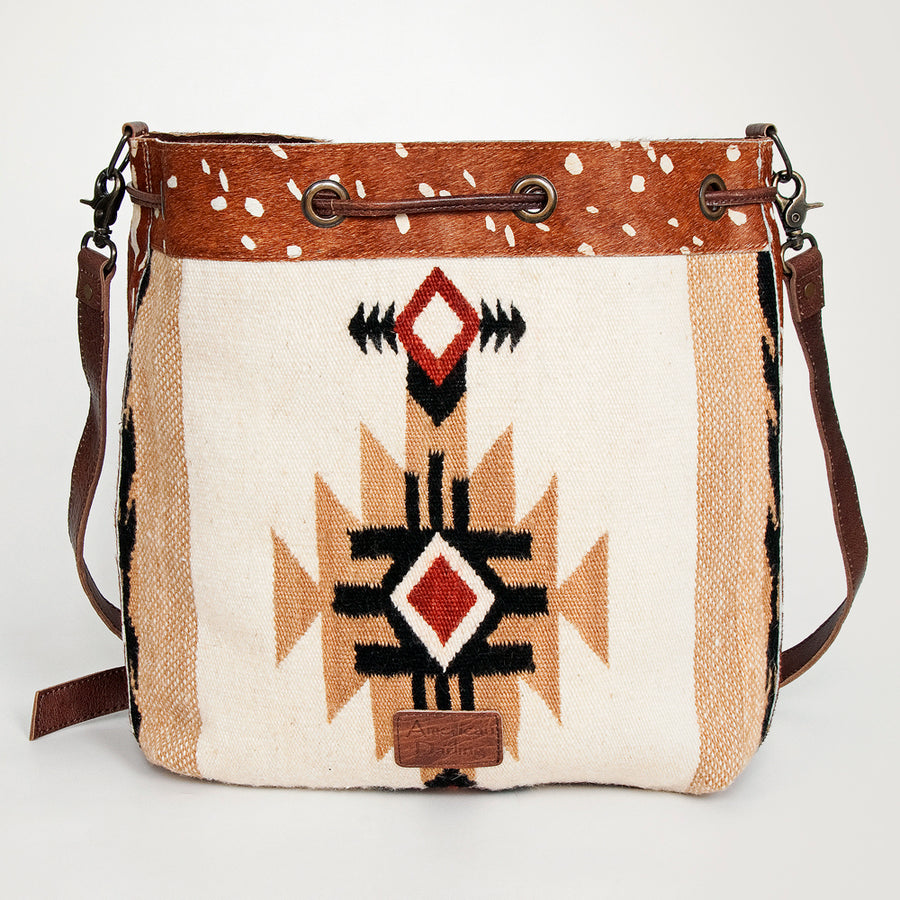 American Darling Bucket Bag Hand Woven Saddle Blanket Hair-On Cowhide Genuine Leather Western Purse with YKK Zipper