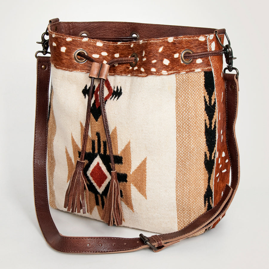 American Darling Hand Woven Saddle Blanket and Hair-On Cowhide Western Bucket Bag - Uhorse