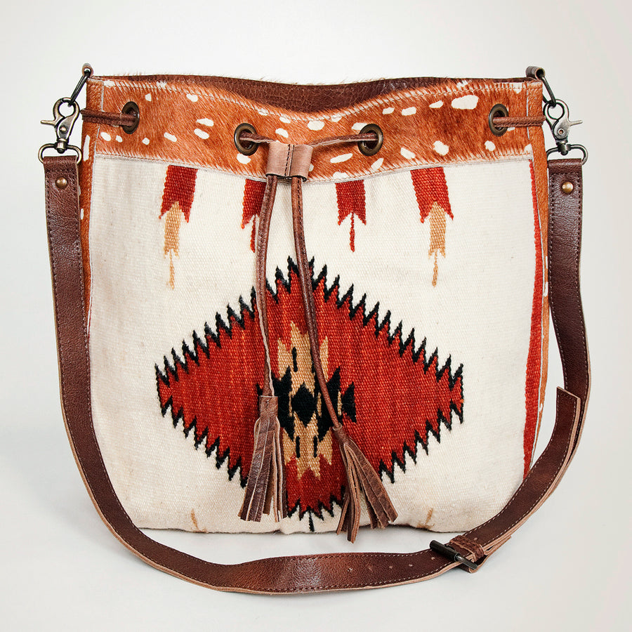 American Darling Bucket Bag Hand Woven Saddle Blanket Hair-On Cowhide Genuine Leather Western Purse with YKK Zipper
