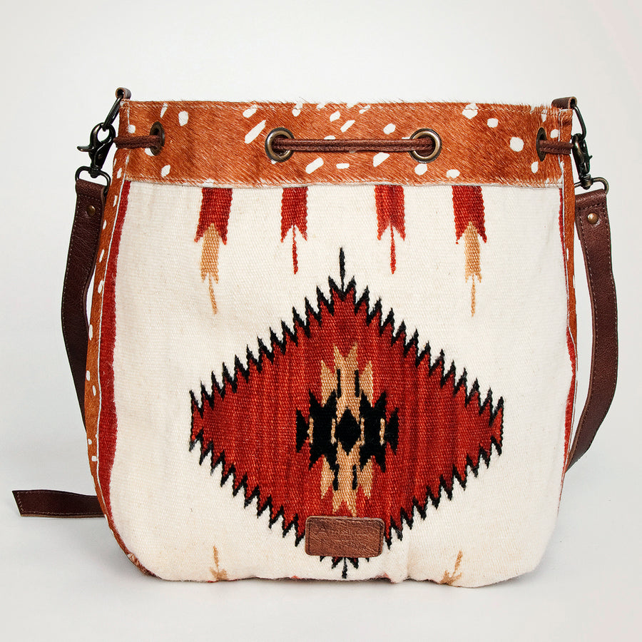 American Darling Bucket Bag Hand Woven Saddle Blanket Hair-On Cowhide Genuine Leather Western Purse with YKK Zipper