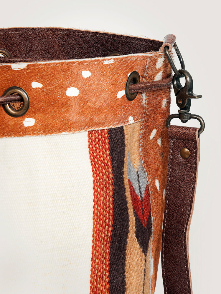 American Darling Bucket Bag Hand Woven Saddle Blanket Hair-On Cowhide Genuine Leather Western Purse with YKK Zipper