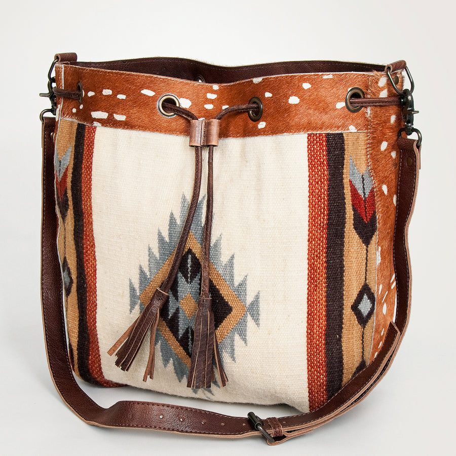 American Darling Hand Woven Saddle Blanket and Hair-On Cowhide Western Bucket Bag - Uhorse