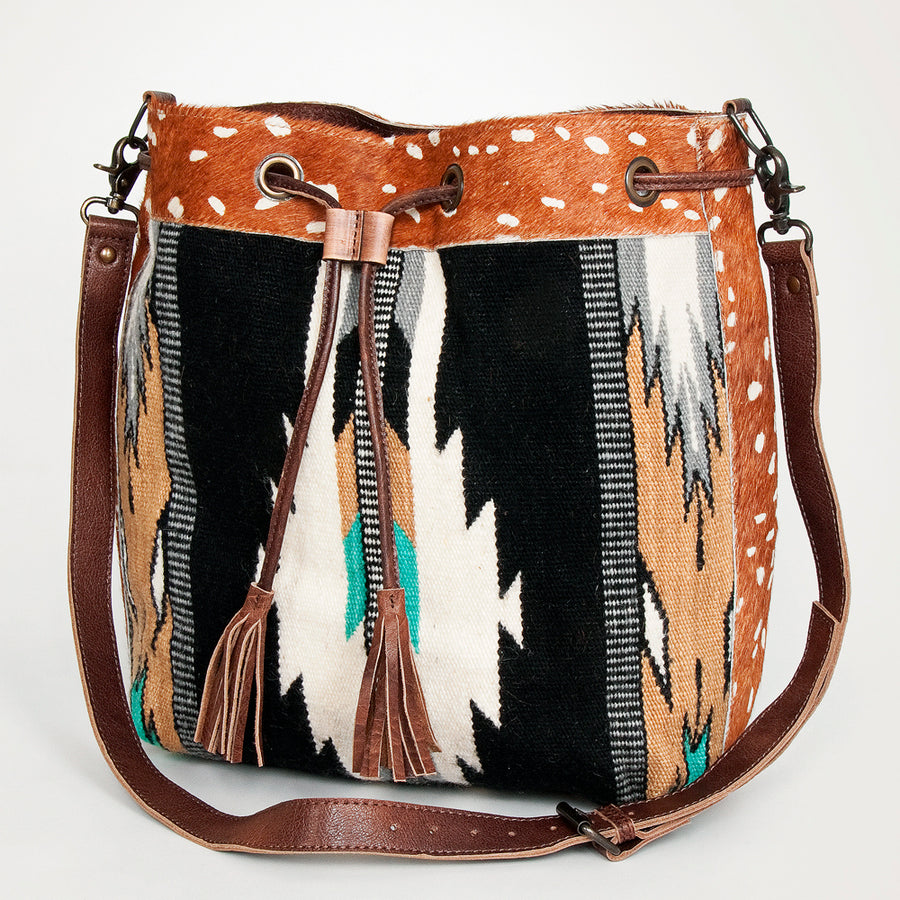 American Darling Hand Woven Saddle Blanket and Hair-On Cowhide Western Bucket Bag - Uhorse