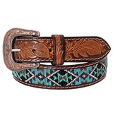 Hilason Hand Carved Western Leather Men Women Belt Beaded