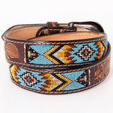 HILASON Hand Tooled Genuine Leather Hand Crafted Unisex Western Belt Beaded Carving | Bead Belts for Women | Men Beaded Belt