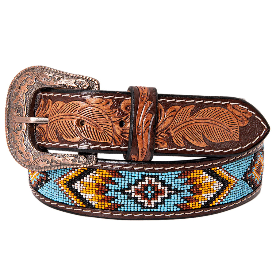 HILASON Western Genuine Leather Belt for Men Women Cowboy Cowgirl Handmade Unisex Full Grain Heavy Duty Tooled Beaded