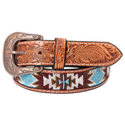 Hilason Hand Carved Western Leather Men Women Belt Beaded