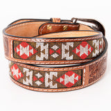 HILASON Hand Tooled Genuine Leather Hand Crafted Unisex Western Belt Beaded Carving | Bead Belts for Women | Men Beaded Belt