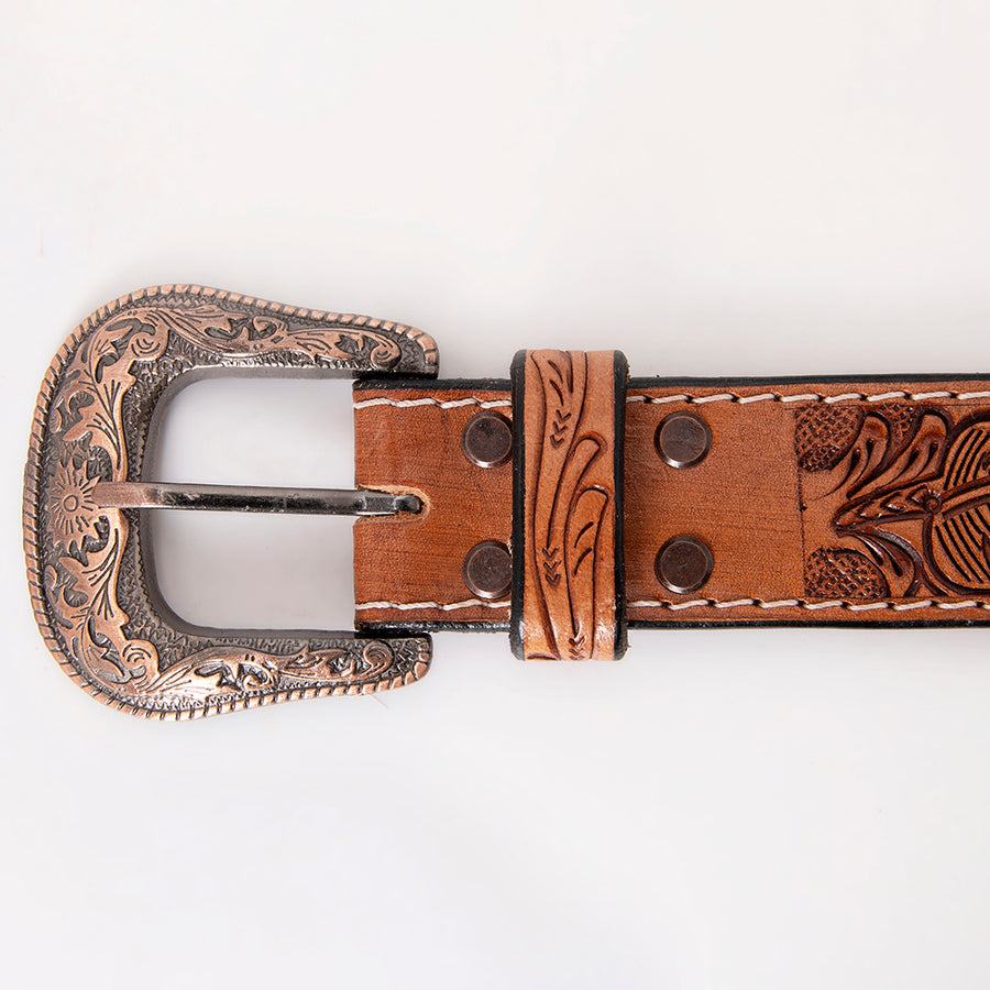 HILASON Western Genuine Leather Belt for Men Women Cowboy Cowgirl Handmade Unisex Full Grain Heavy Duty Tooled Beaded