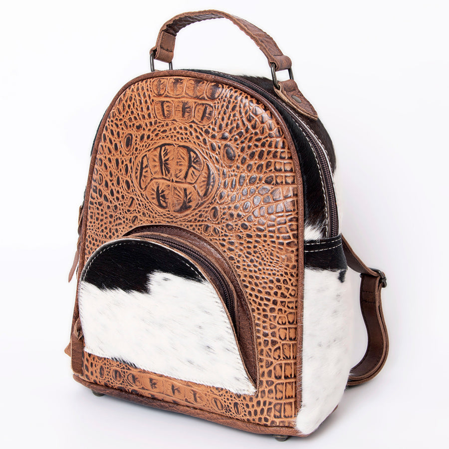 American Darling Backpack Hair On Crocodile Embossed Genuine Leather Western Women Bag | for Laptop School Purse - Uhorse