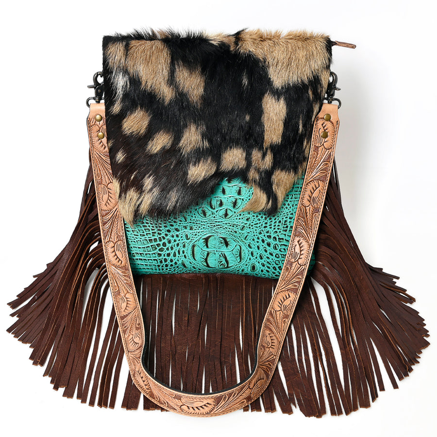 American Darling Messenger Hand Tooled Hair On Genuine Leather Western Women Bag Handbag Purse | Cute