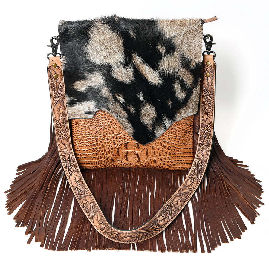 American Darling Messenger Hand Tooled Hair On Genuine Leather Western Women Bag Handbag Purse | Cute