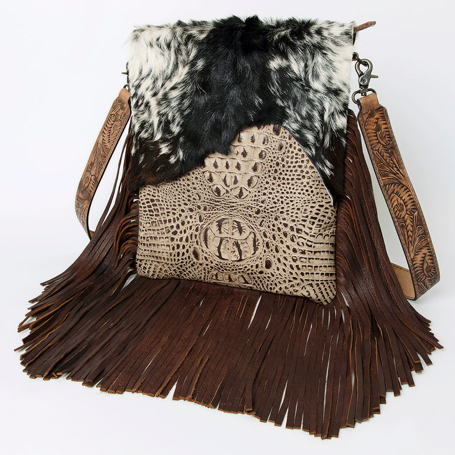 American Darling ADBGS192BN Large Crossbody Hair-On Crocodile Embossed by Hilason – Cowboy and equestrian accessories