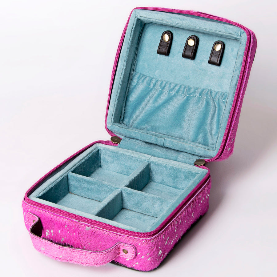 American Darling Jewelry Case for Women - Hair-On Cowhide Genuine Leather Travel Organizer with YKK Zipper