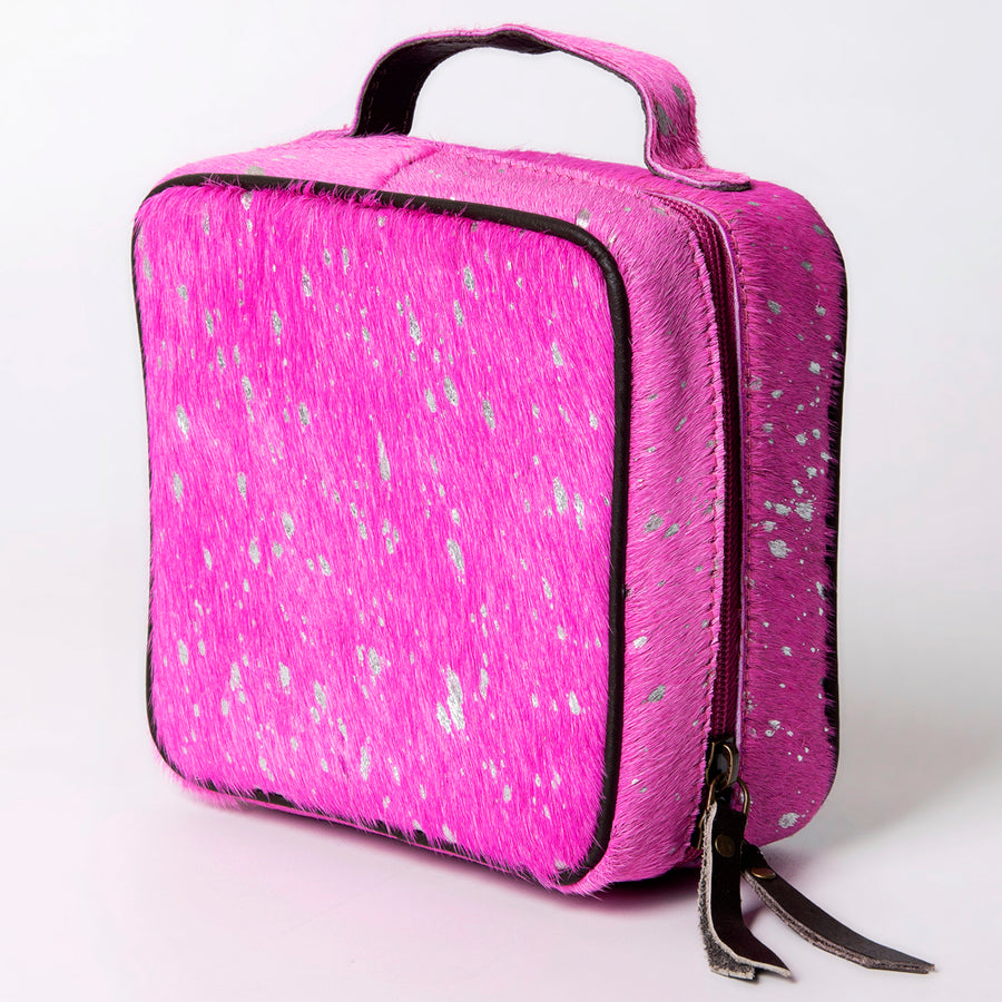 American Darling Genuine Leather Hair-On Cowhide Pink Jewelry Case - Uhorse