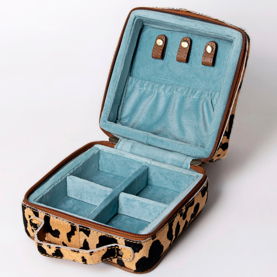 American Darling Jewelry Case for Women - Hair-On Cowhide Genuine Leather Travel Organizer with YKK Zipper