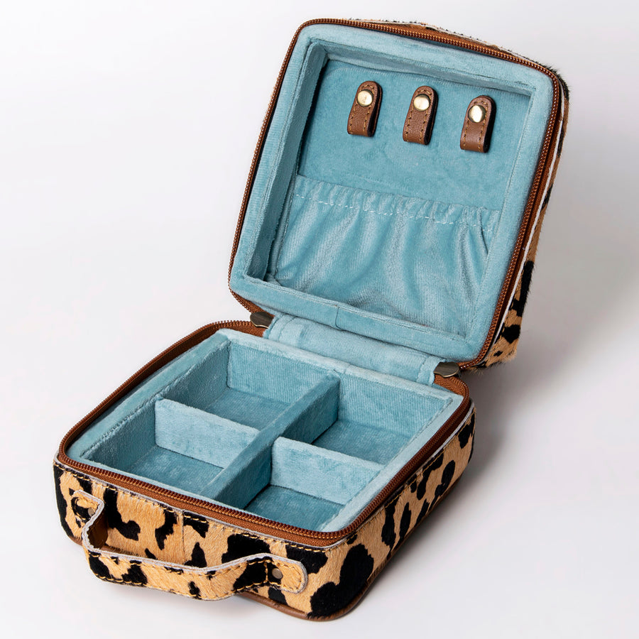 American Darling Jewelry Case for Women - Hair-On Cowhide Genuine Leather Travel Organizer with YKK Zipper