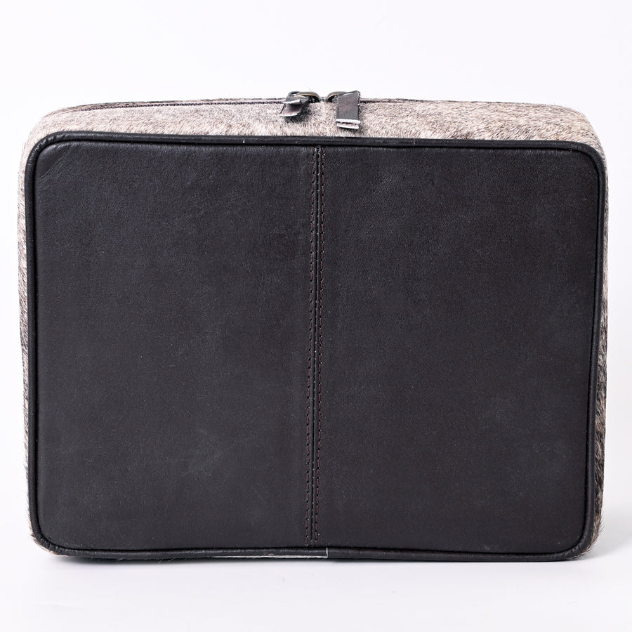 American Darling Jewelry Case for Women - Hand Tooled Floral Carved Leather, Hair-On Cowhide & Buck Stitched Organizer