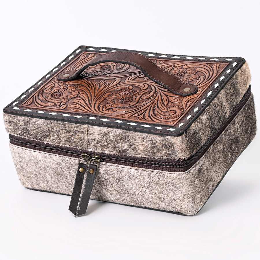 American Darling Buck Stitched Hand Tooled Cowhide Jewelry Case - Uhorse