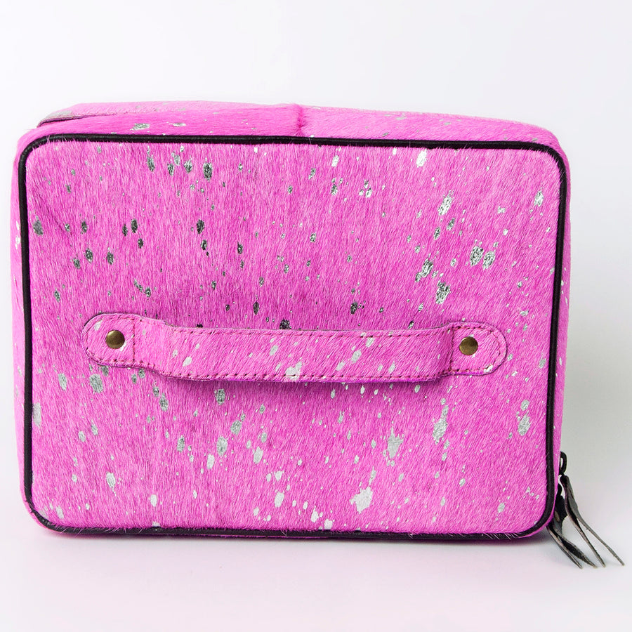 American Darling Pink Jewelry Case for Women - Hair-On Cowhide Eco-Friendly Genuine Leather Travel Organizer