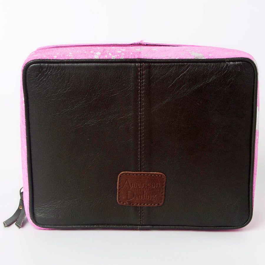 American Darling Pink Jewelry Case for Women - Hair-On Cowhide Eco-Friendly Genuine Leather Travel Organizer