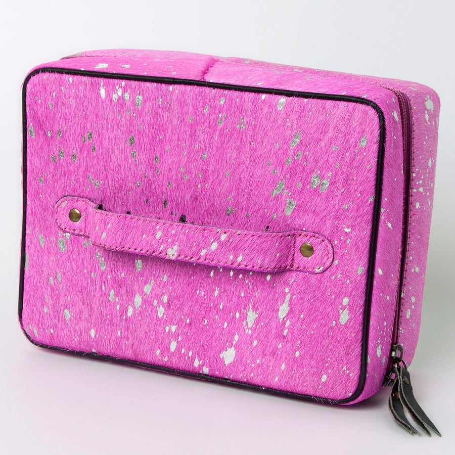 American Darling Genuine Leather Hair-On Cowhide Pink Jewelry Case - Uhorse