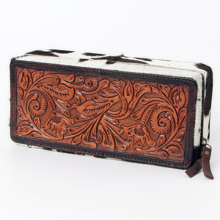 American Darling Hand Tooled Leather Hair-On Cowhide Jewelry Case - Uhorse