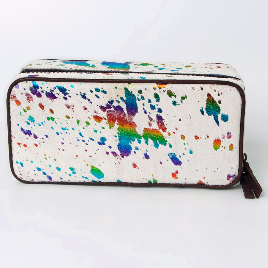 American Darling Jewelry Case for Women - Hair-On Cowhide, Hand Tooled Floral Carved Genuine Leather Travel Organizer