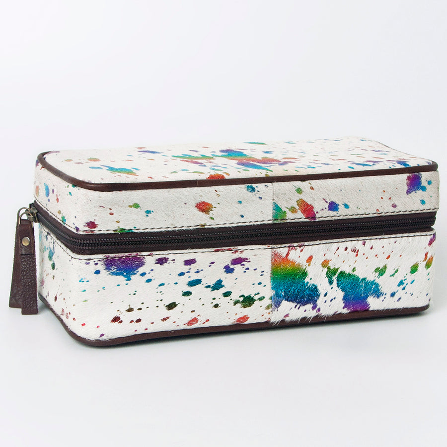 American Darling Jewelry Case for Women - Hair-On Cowhide, Hand Tooled Floral Carved Genuine Leather Travel Organizer